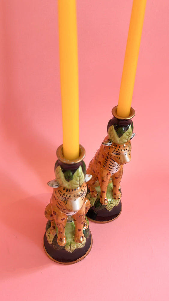 Vintage 1996 Cheetah Candlestick Pair