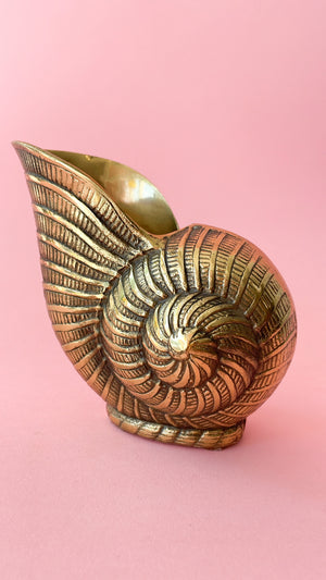 Vintage brass nautilus shell planter