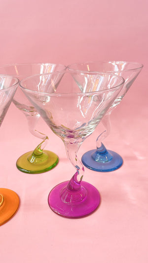 Vintage Libbey Coloured Zig Zag Martini Glasses